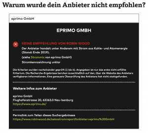 Screenshot Robin Wood Ökostromreport 2020